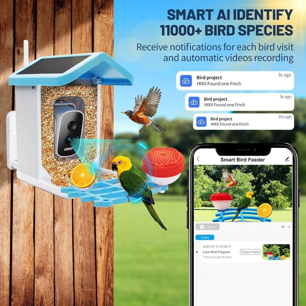 Smart Bird Feeder with Camera, 1.5L 4K HD AI Identification Bird Watching Camera with Solar Powered, Ideal Gift for Mom