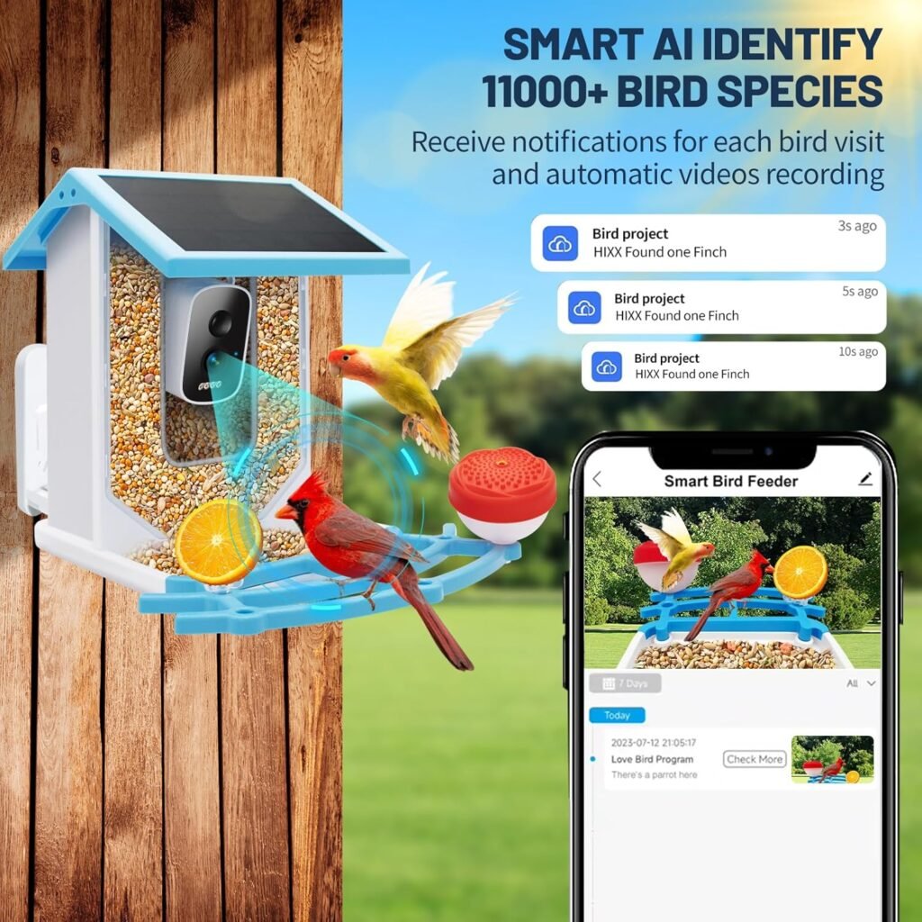 Smart Bird Feeder with Camera, 1.5L 4K HD AI Identification Bird Watching Camera with Solar Powered, Ideal Gift for Mom
