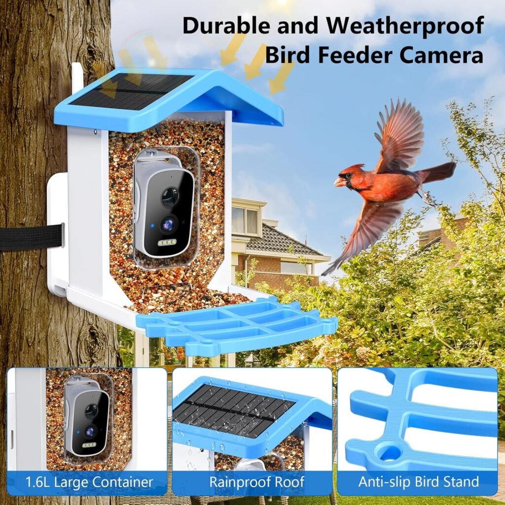 Smart Bird Feeder with Camera, AI Bird Species Identification Solar Powered Panel, 2.5k HD Video Bird House with Camera for Outside Garden, Ideal Gifts for Lover, Blue Smart Bird Feeder with Camera, AI Bird Species Identification Solar Powered Panel, 2.5k HD Video Bird House with Camera for Outside Garden, Ideal Gifts for Lover, Blue