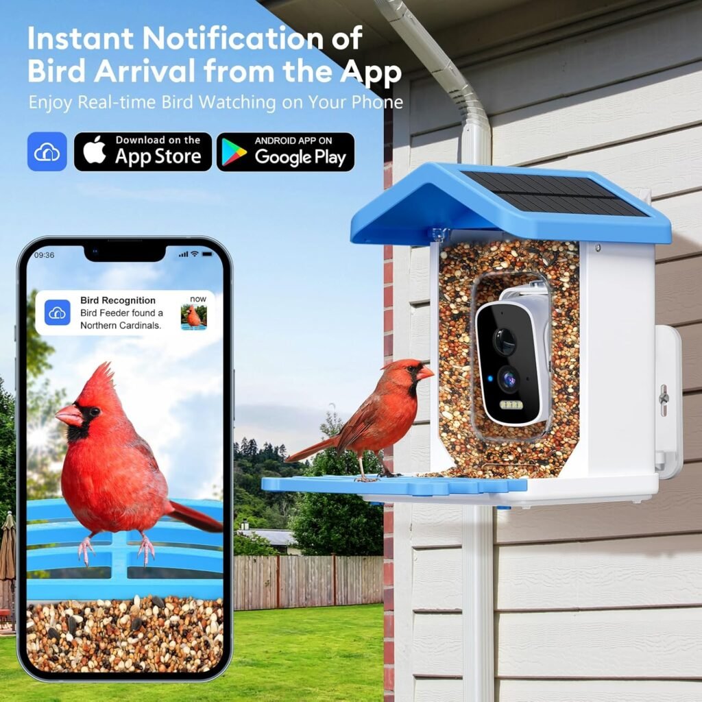 Smart Bird Feeder with Camera, AI Bird Species Identification Solar Powered Panel, 2.5k HD Video Bird House with Camera for Outside Garden, Ideal Gifts for Lover, Blue Smart Bird Feeder with Camera, AI Bird Species Identification Solar Powered Panel, 2.5k HD Video Bird House with Camera for Outside Garden, Ideal Gifts for Lover, Blue