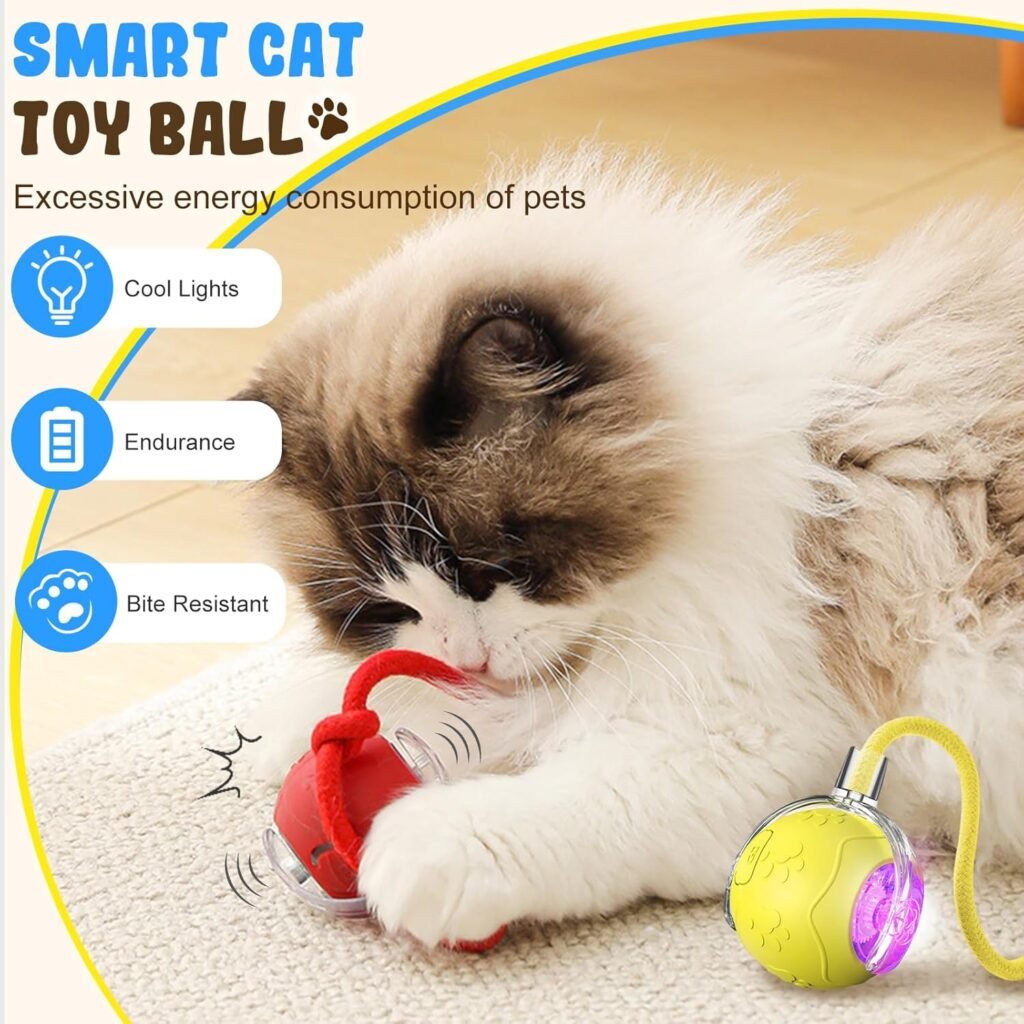 Smart Interactive Cat Ball Toy for Indoor Pets, 2025 New Automatic Rolling Toy with Tail, Electric Moving Cat Ball for Bored Cats and Dogs, Rechargeable and Durable Pet Toy for Cats and Dogs (Red) Smart Interactive Cat Ball Toy for Indoor Pets, 2025 New Automatic Rolling Toy with Tail, Electric Moving Cat Ball for Bored Cats and Dogs, Rechargeable and Durable Pet Toy for Cats and Dogs (Red)