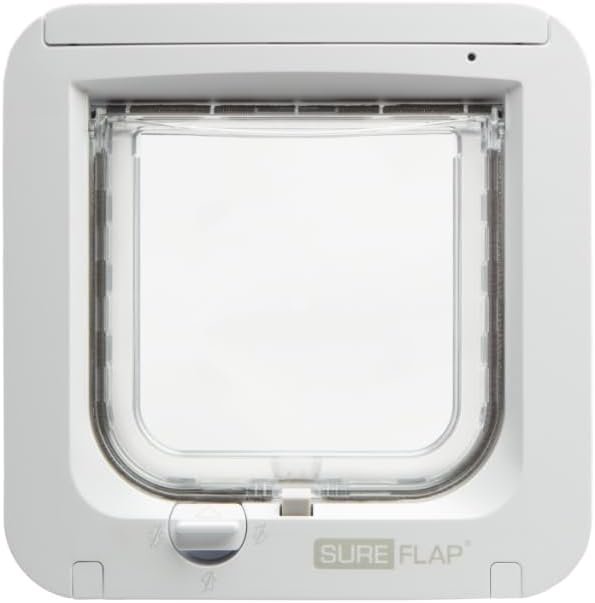 Sureflap sure petcare microchip cat flap white scans pets id on entry check your cats sizeflap opening is 4 34 h by 5