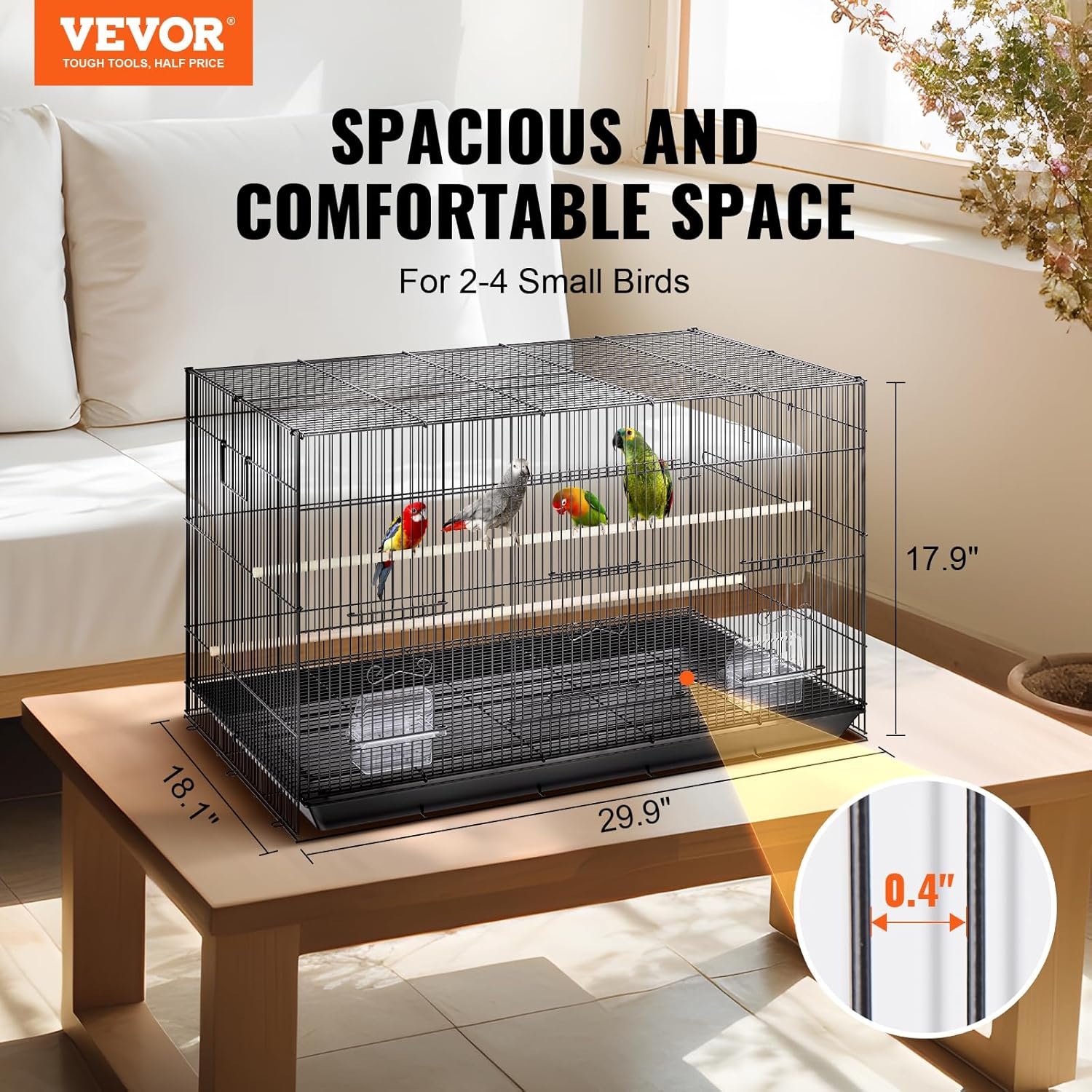 Vevor 30 inch flight bird cage stackable bird cage parakeet cage with slide out tray and handle small parrots birdcage f