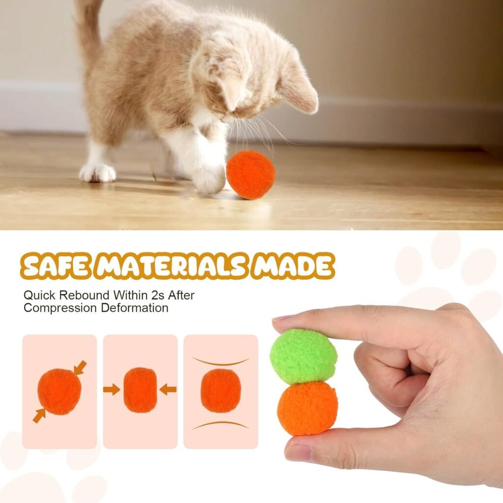 100Pcs Cat Toys Pom Pom Balls with 2 Launchers Set, Interactive Cat Toy Stuff for Indoor Both Adult  Kitten Toys