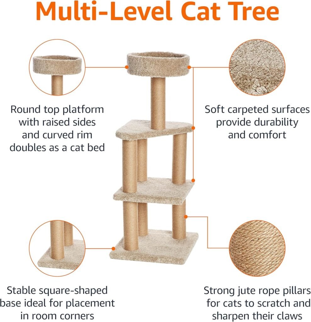 Amazon Basics Cat Tree - Indoor Cat Kittens Multi-Level Climbing Activity Tower with Scratching Posts, Large (45.9H) - Beige Amazon Basics Cat Tree - Indoor Cat Kittens Multi-Level Climbing Activity Tower with Scratching Posts, Large (45.9H) - Beige