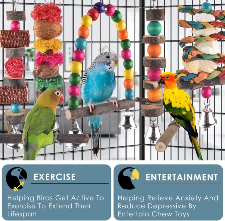 Bissap bird chew toys 7 packs parakeet natural wood toys parrot hanging cage toy bird perch stand for small bird conure 1