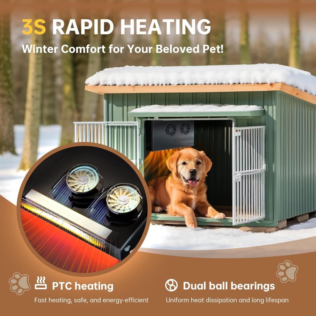 Briidea 400W Dog House Heater with PTC Rapid Heating (3 Seconds), 32℉-122℉ Temperature Range, 11.5FT Anti-Chew Cord, Heats Up to 120 Cubic Feet Dog Houses, Chicken Coops Rabbit Cages Briidea 400W Dog House Heater with PTC Rapid Heating (3 Seconds), 32℉-122℉ Temperature Range, 11.5FT Anti-Chew Cord, Heats Up to 120 Cubic Feet Dog Houses, Chicken Coops Rabbit Cages
