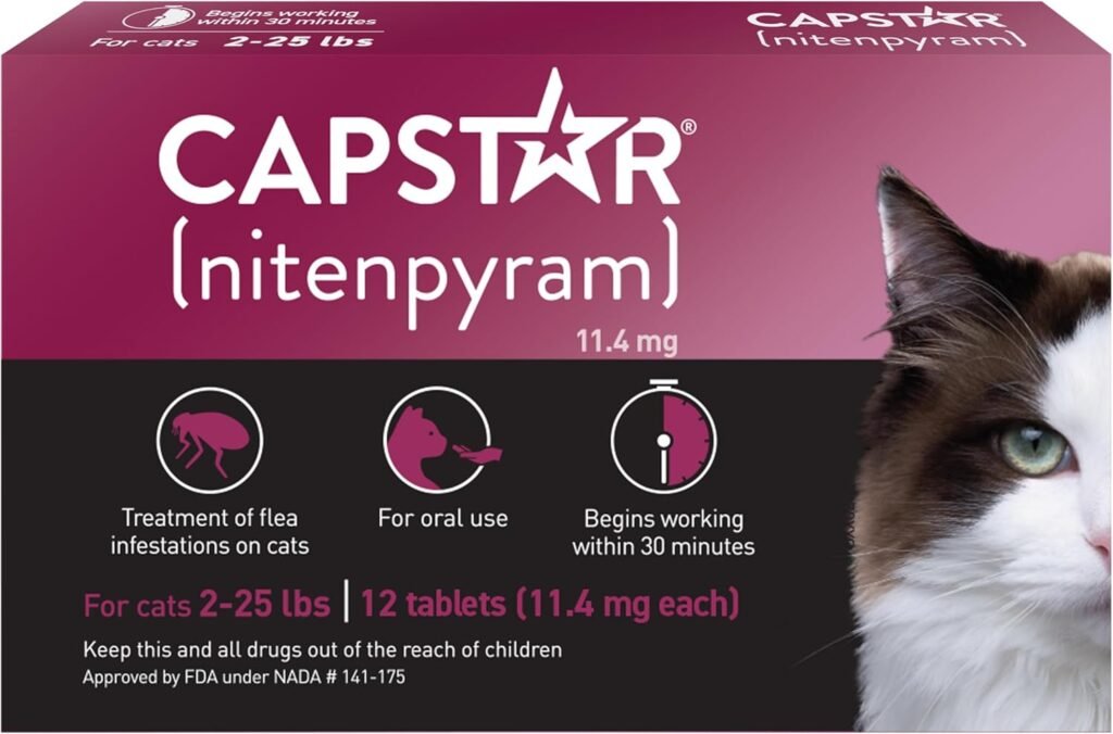 CAPSTAR (nitenpyram) Oral Flea Treatment for Cats, Fast Acting Tablets Start Killing Fleas in 30 Minutes, Cats 2-25 lbs, 6 Doses CAPSTAR (nitenpyram) Oral Flea Treatment for Cats, Fast Acting Tablets Start Killing Fleas in 30 Minutes, Cats 2-25 lbs, 6 Doses
