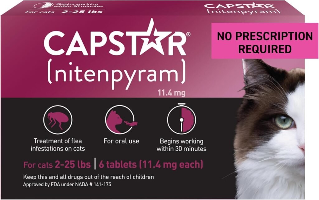 CAPSTAR (nitenpyram) Oral Flea Treatment for Cats, Fast Acting Tablets Start Killing Fleas in 30 Minutes, Cats 2-25 lbs, 6 Doses CAPSTAR (nitenpyram) Oral Flea Treatment for Cats, Fast Acting Tablets Start Killing Fleas in 30 Minutes, Cats 2-25 lbs, 6 Doses