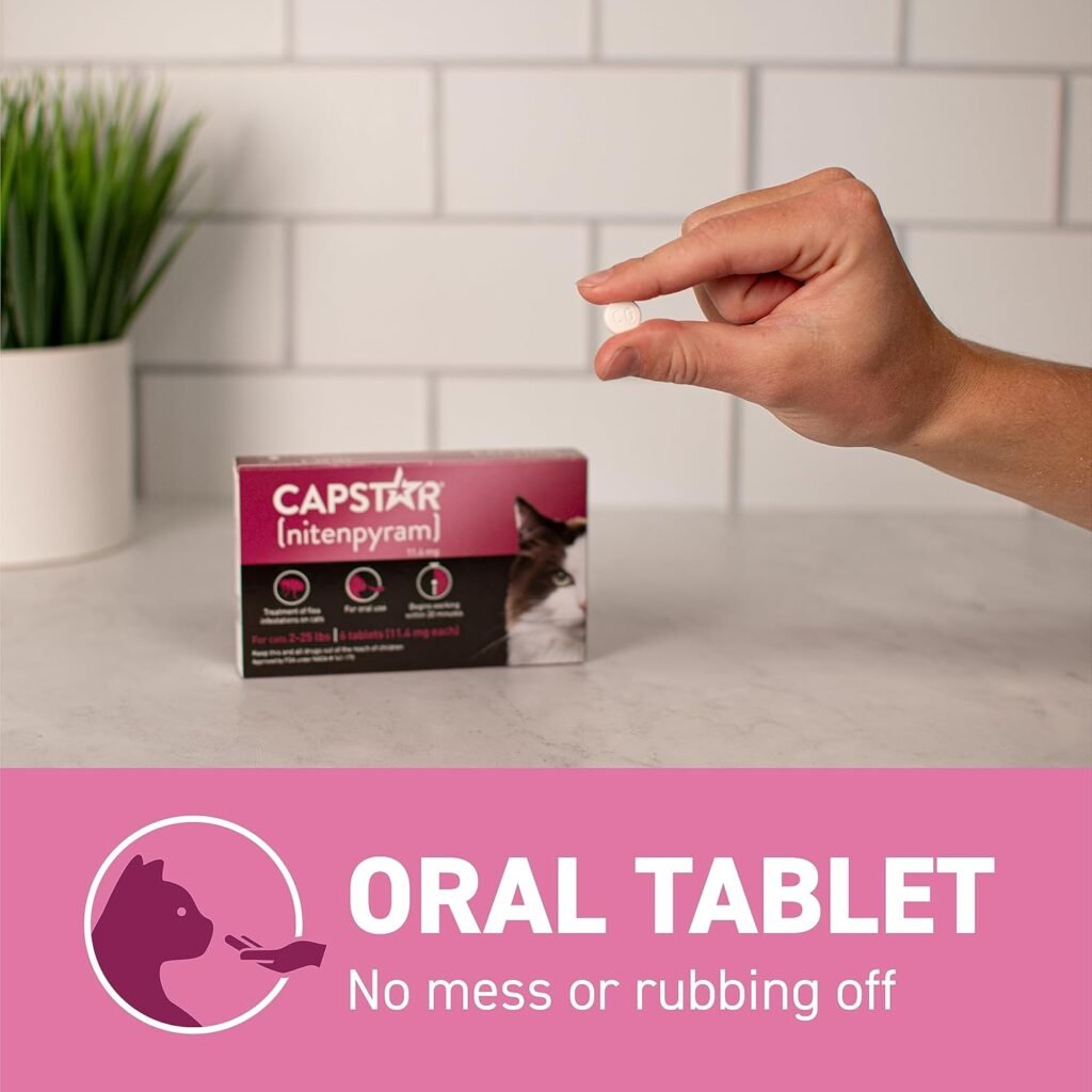 CAPSTAR (nitenpyram) Oral Flea Treatment for Cats, Fast Acting Tablets Start Killing Fleas in 30 Minutes, Cats 2-25 lbs, 6 Doses CAPSTAR (nitenpyram) Oral Flea Treatment for Cats, Fast Acting Tablets Start Killing Fleas in 30 Minutes, Cats 2-25 lbs, 6 Doses