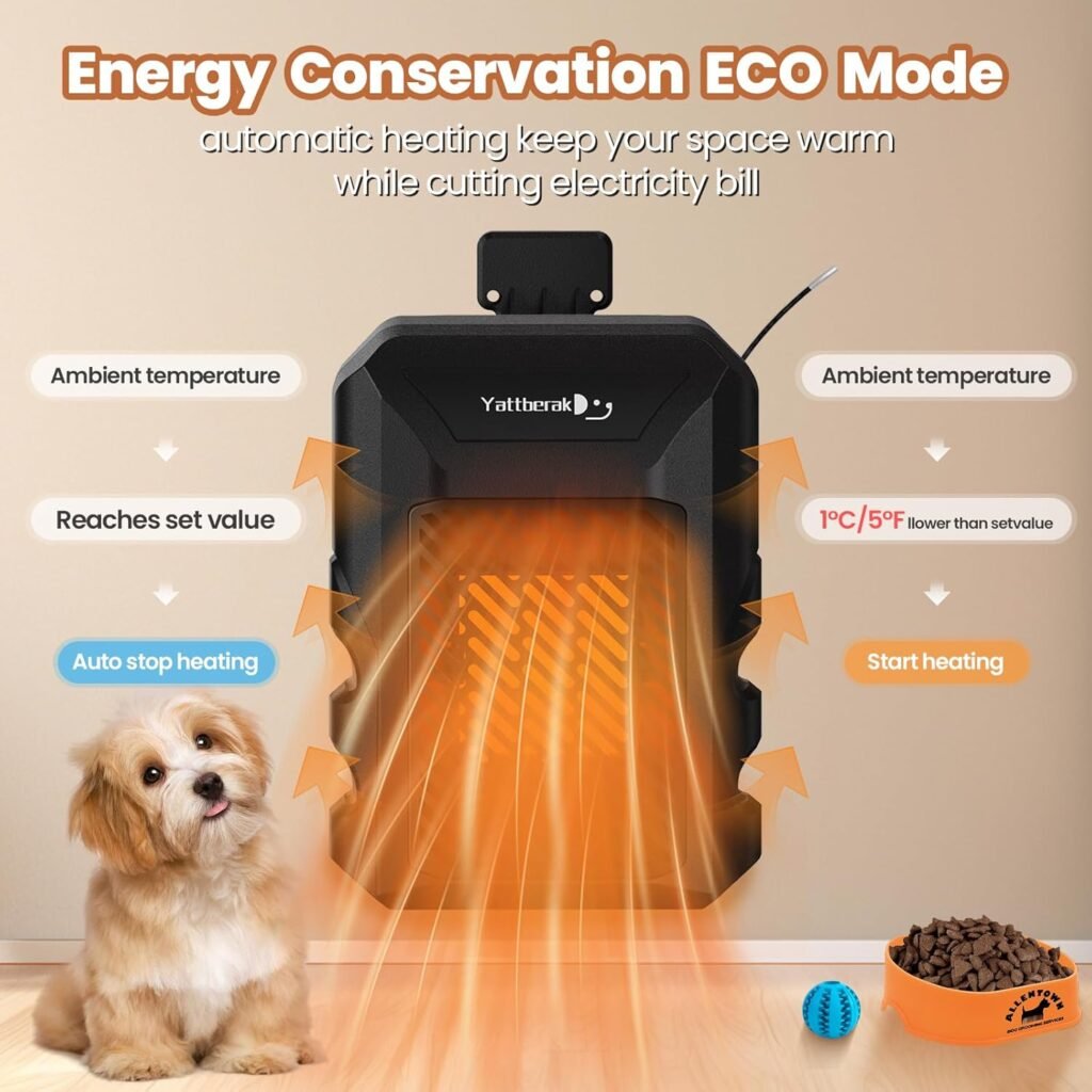 Dog House Heater,Pet House Heater with APP RemoteThermostat,41°F/113°F Adjustable Temp 24H Timer Outdoor Pet Safe Heaters,500W IPX5 Waterproof Cat Heater Anti Chew Cord with WIFI