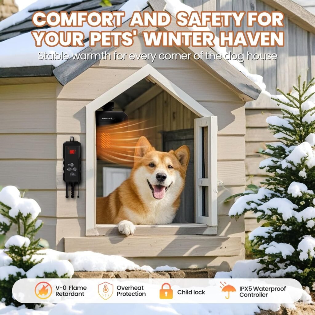 Dog House Heater,Pet House Heater with APP RemoteThermostat,41°F/113°F Adjustable Temp 24H Timer Outdoor Pet Safe Heaters,500W IPX5 Waterproof Cat Heater Anti Chew Cord with WIFI