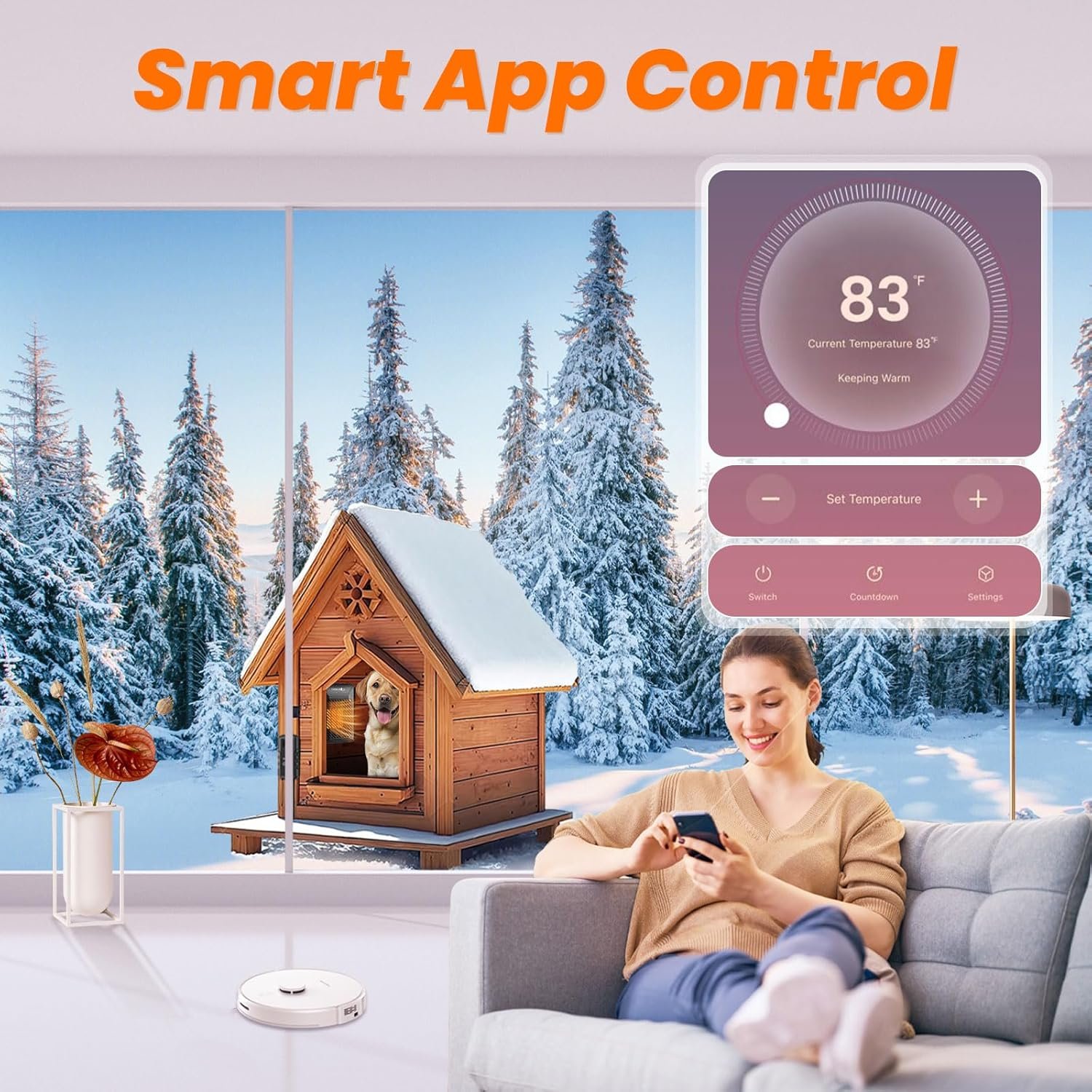 Dog house heaterpet house heater with app remotethermostat41f113f adjustable temp 24h timer outdoor pet safe heaters500w