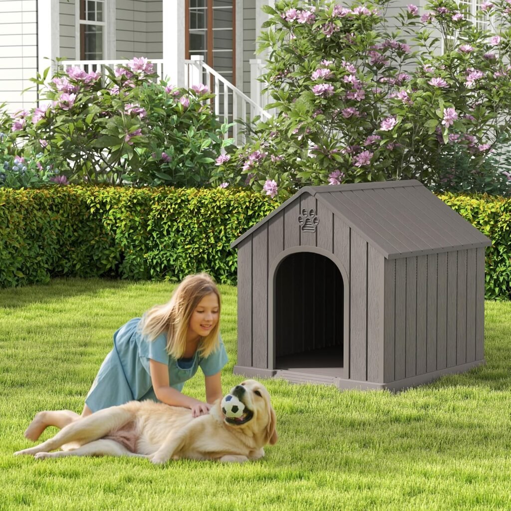 Indoor-Outdoor Large Dog House for Medium to Large Dogs, Durable Plastic Doghouse – Waterproof Design, Air Vents Elevated Floor, Simple to Clean and Assemble (Classic Blue, 36.2L×38W×38H)