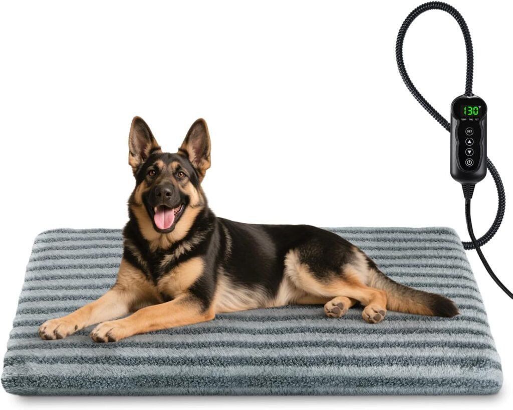 Large Pet Heating Pad, Waterproof Heated Dog Cat Bed with 11 Adjustable Temperatures 24H Timer, Auto Shut-Off, Chew-Resistant Cord, Washable Cover, Indoor Electric Heating Mat, Grey, L(35 x 24)