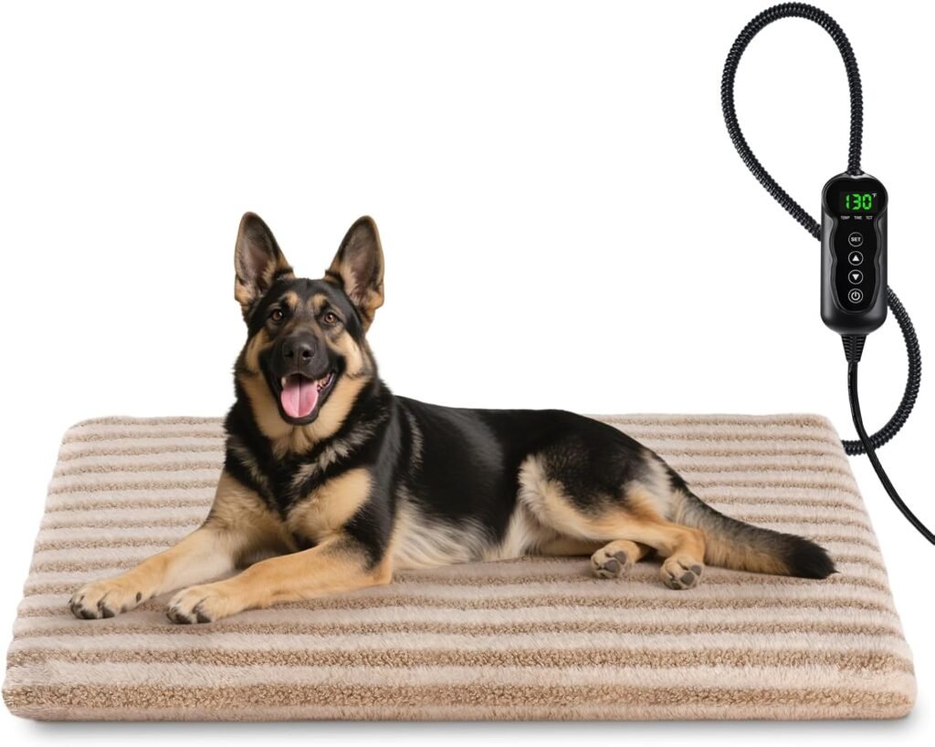 Large Pet Heating Pad, Waterproof Heated Dog Cat Bed with 11 Adjustable Temperatures 24H Timer, Auto Shut-Off, Chew-Resistant Cord, Washable Cover, Indoor Electric Heating Mat, Grey, L(35 x 24)