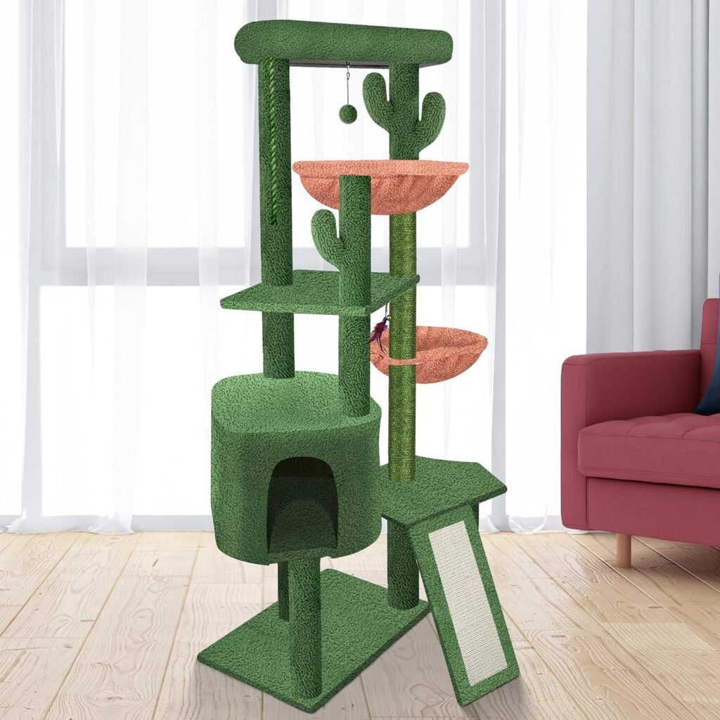 Xin Three Layer Cat Tree with Cat Condo and Two Hammocks,Grey