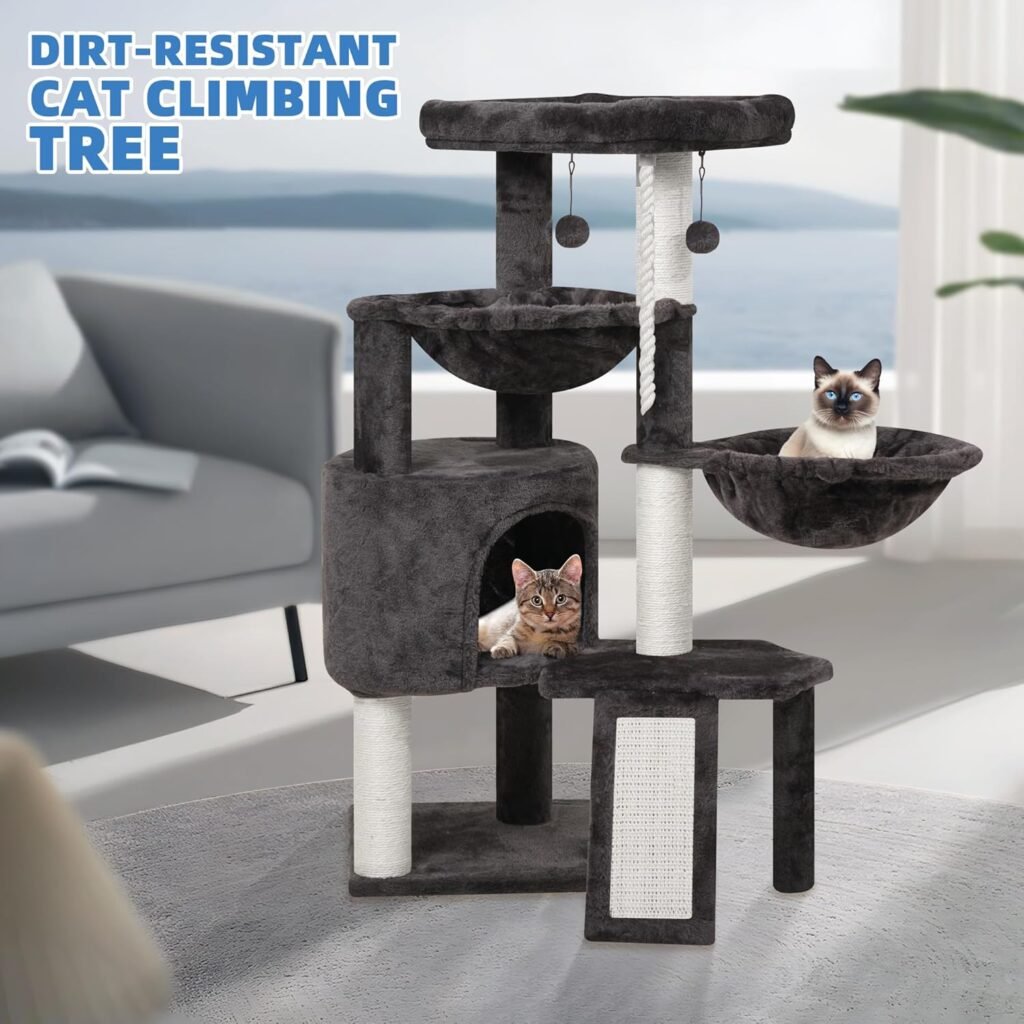 Xin Three Layer Cat Tree with Cat Condo and Two Hammocks,Grey