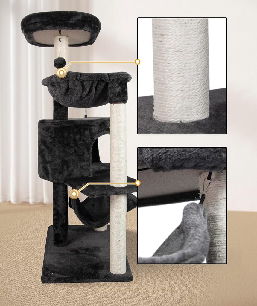 YUNIQUE Cat Tree with Cat Condo and Big Hammock, Grey