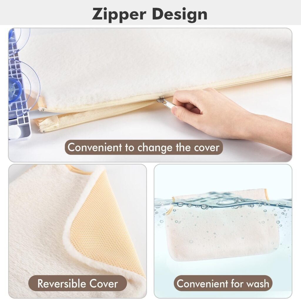 AMOSIJOY Cordless Cat Window Perch, Cat Hammock for Wall with 4 Strong Suction Cups, Solid Metal Frame and Two Replaceable Covers, Foldable Cat Beds for Indoor Cats (Large-Cushion Bed-Gray)