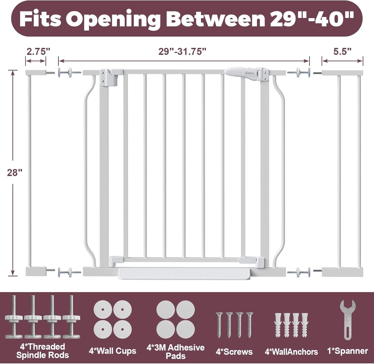 Baby gate no drilling 29 40 auto close dog gate indoor for doorways stairs pressure mounted adjustable pet gate easy wal