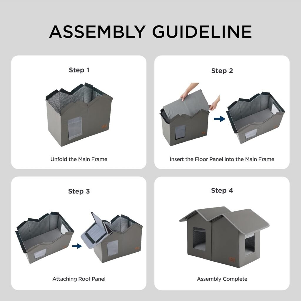 Bedsure Weatherproof Outdoor Cat House - Extra Wide Insulated Feral Cat Shelter with Raised Base in Winter, Waterproof Outside Pet Hideout for Stray Kitty, 22.5x12.5x13.25inches, Grey