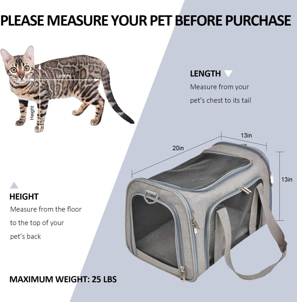Cat Carriers Dog Carrier Pet Carrier For Small / Medium Cats Dogs Puppies (Up To 15lbs), TSA Airline Approved Small Dog Carrier Soft Sided, Collapsible Waterproof Travel Puppy Carrier - Grey