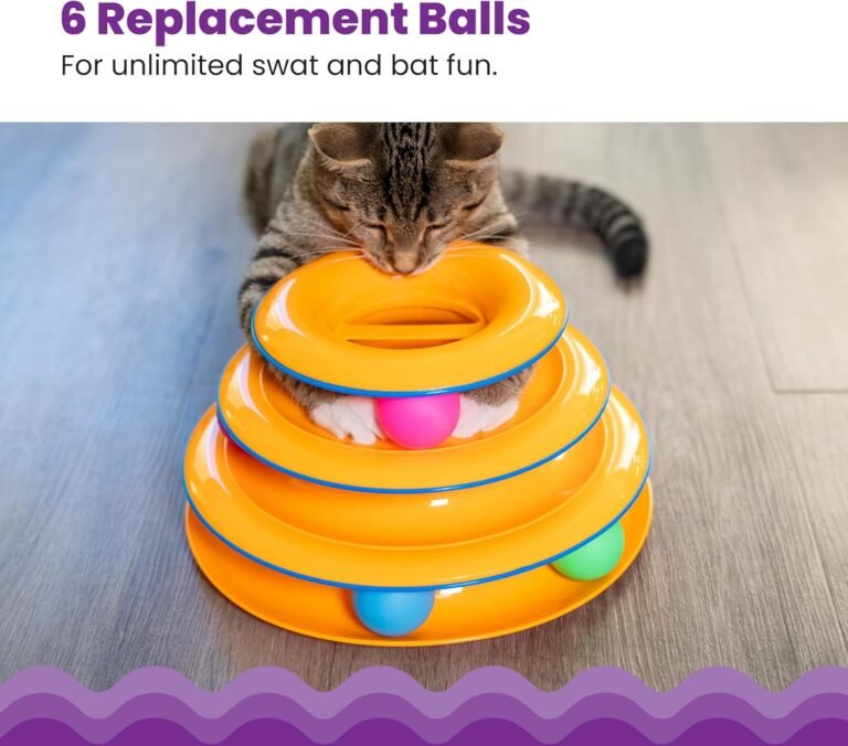 Catstages tower of tracks 3 level cat track toy with 6 balls interactive toy for indoor cats orange