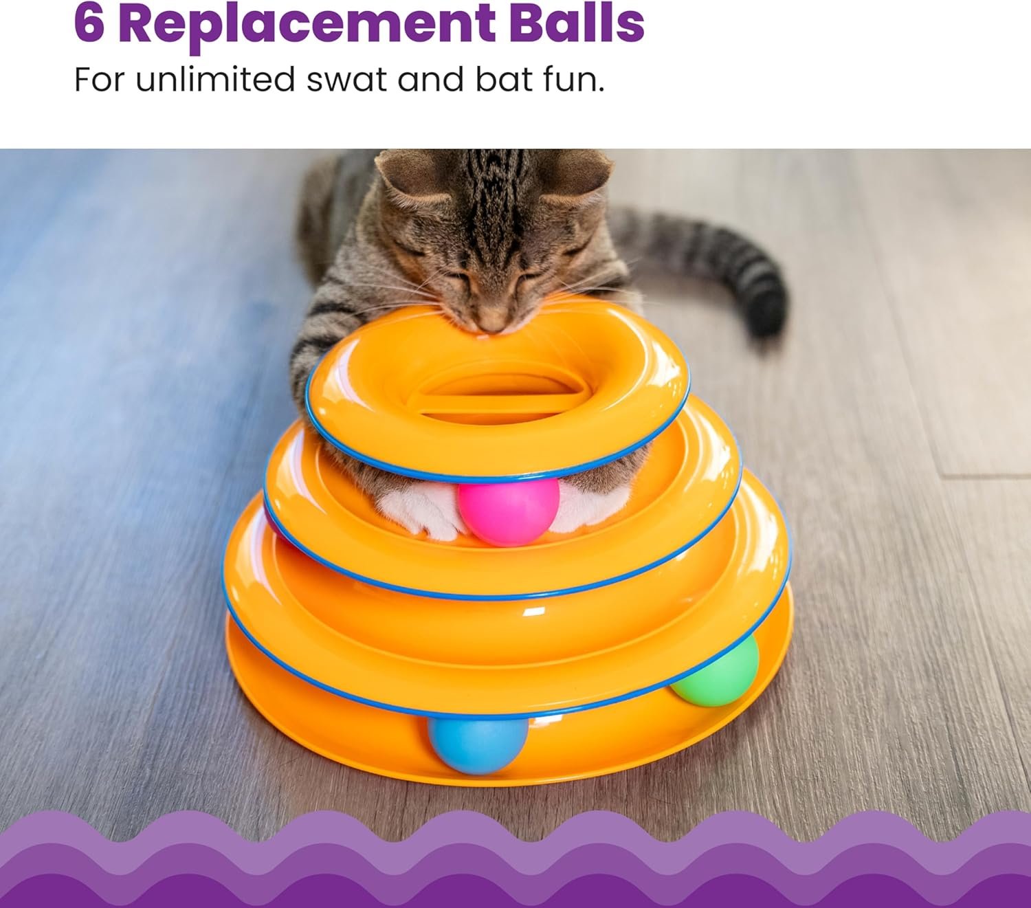 Catstages tower of tracks 3 level cat track toy with 6 balls interactive toy for indoor cats orange