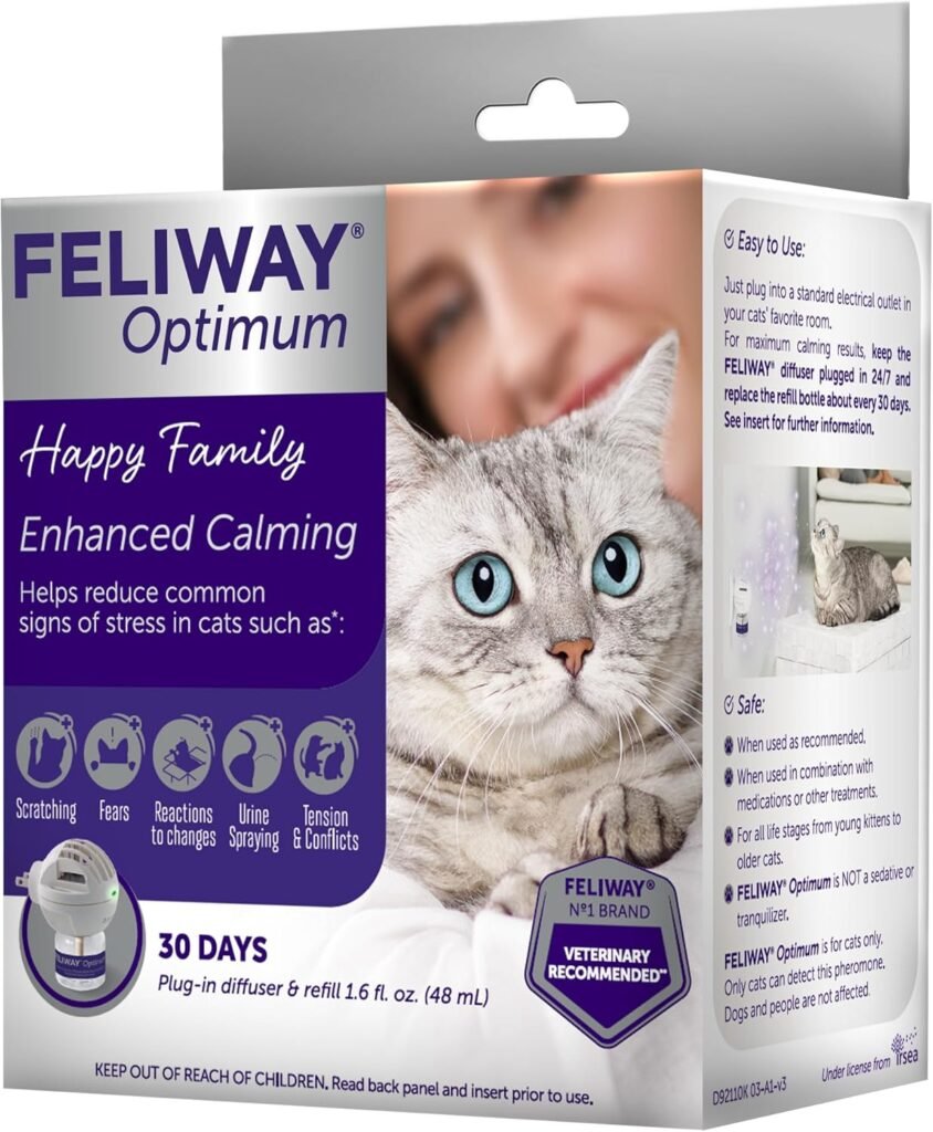FELIWAY® Optimum 30 Day Cat Calming Plug In Pheromone Diffuser Starter Kit, 48ml - Helps Reduce Common Signs of Stress in Cats Kittens, Enhanced Calming