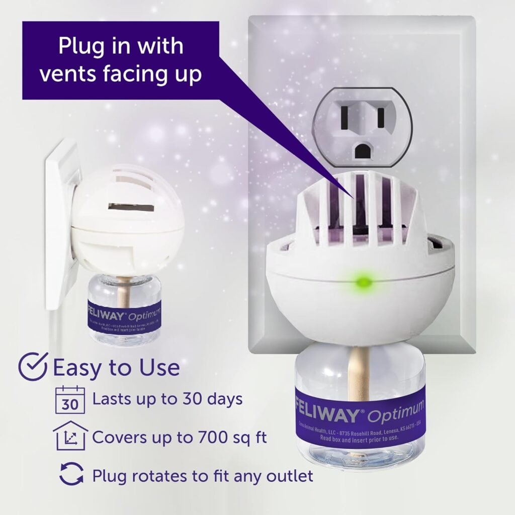 FELIWAY® Optimum 30 Day Cat Calming Plug In Pheromone Diffuser Starter Kit, 48ml - Helps Reduce Common Signs of Stress in Cats Kittens, Enhanced Calming