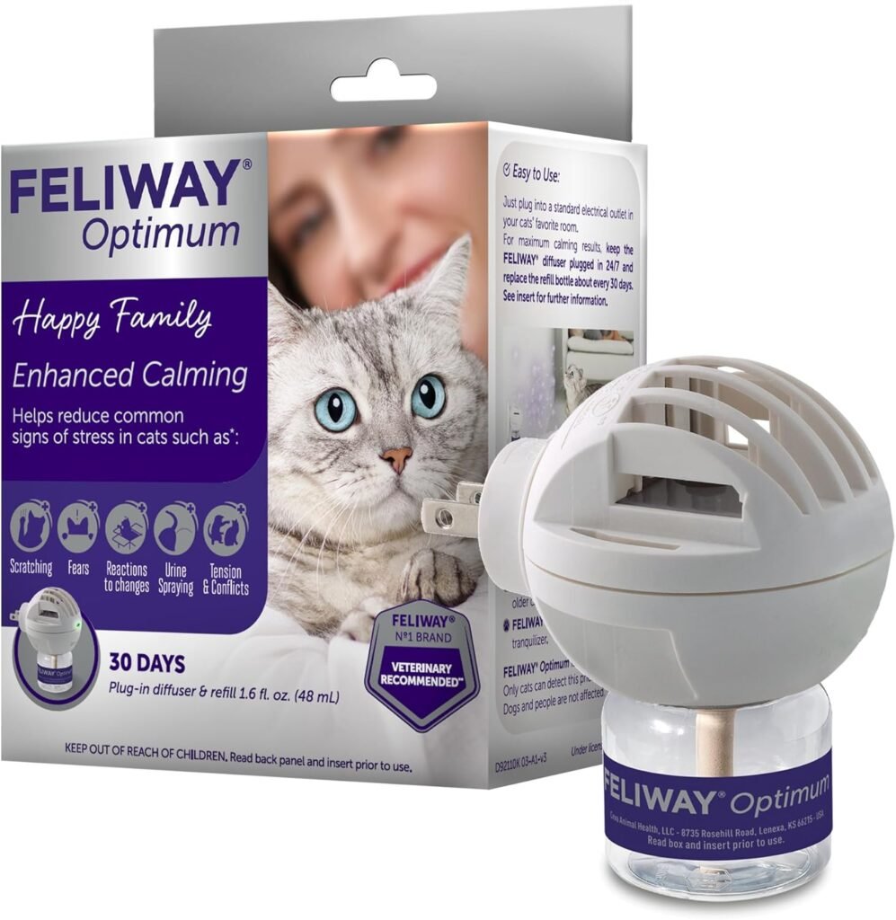 FELIWAY® Optimum 30 Day Cat Calming Plug In Pheromone Diffuser Starter Kit, 48ml - Helps Reduce Common Signs of Stress in Cats Kittens, Enhanced Calming