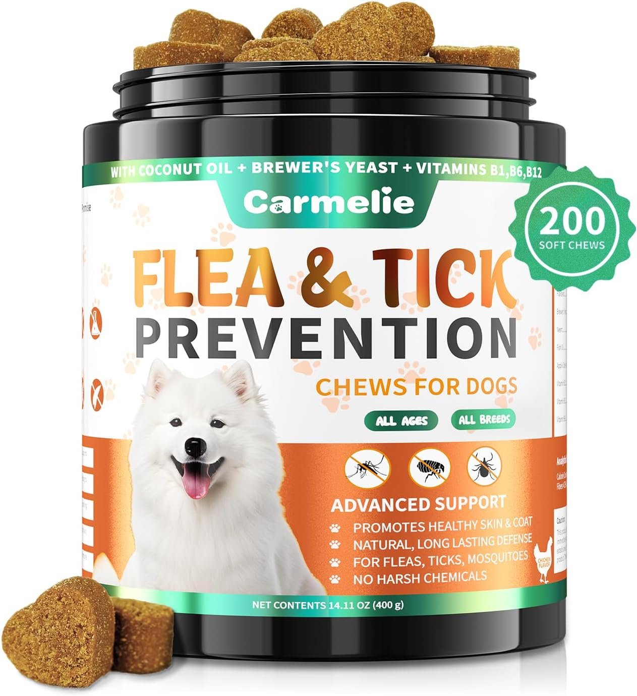 Flea and tick prevention for dogs chewables 200 soft chews natural dog flea and tick chewables oral flea supplement for