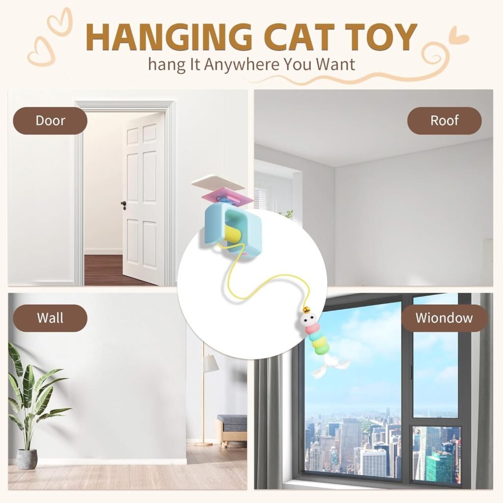 Interactive Automatic Cat Toy for Indoor Cats - Automatic Electric Door Hanging Cat Toy - Automatic Play Chase Exercise Feather Toys for Bored Indoor Adult Kitten Cats