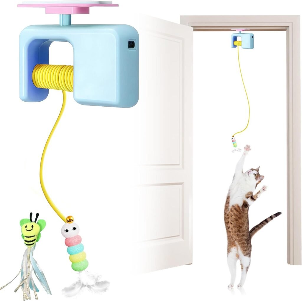 Interactive Automatic Cat Toy for Indoor Cats - Automatic Electric Door Hanging Cat Toy - Automatic Play Chase Exercise Feather Toys for Bored Indoor Adult Kitten Cats