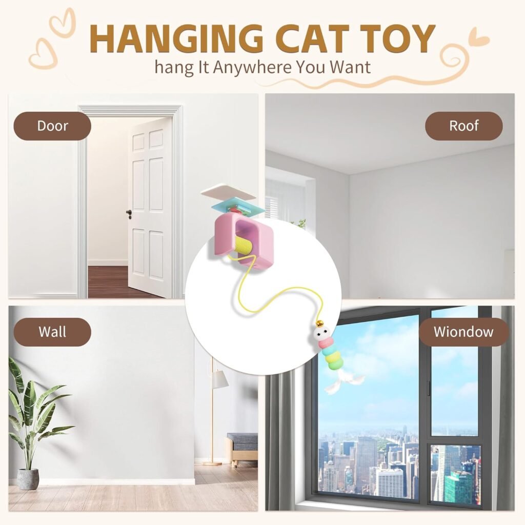 Interactive Automatic Cat Toy for Indoor Cats - Automatic Electric Door Hanging Cat Toy - Automatic Play Chase Exercise Feather Toys for Bored Indoor Adult Kitten Cats