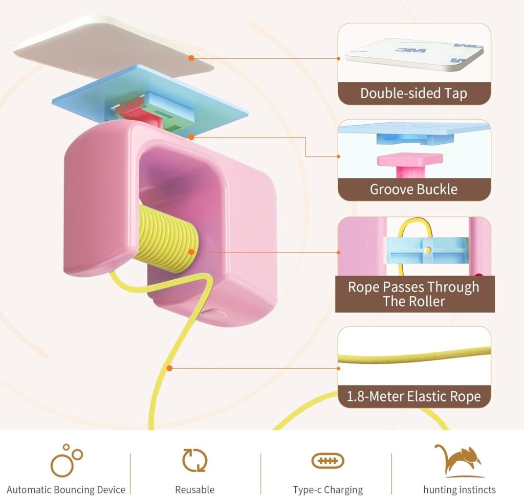 Interactive Automatic Cat Toy for Indoor Cats - Automatic Electric Door Hanging Cat Toy - Automatic Play Chase Exercise Feather Toys for Bored Indoor Adult Kitten Cats