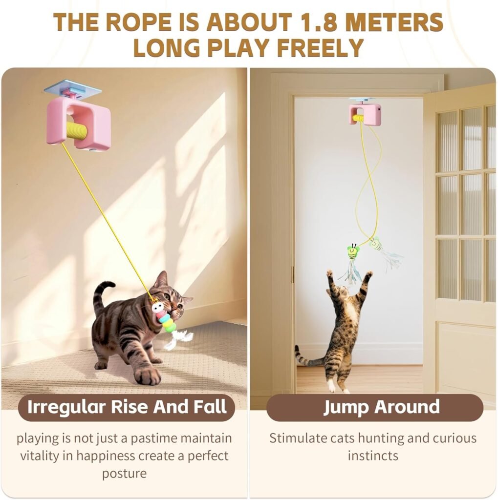 Interactive Automatic Cat Toy for Indoor Cats - Automatic Electric Door Hanging Cat Toy - Automatic Play Chase Exercise Feather Toys for Bored Indoor Adult Kitten Cats