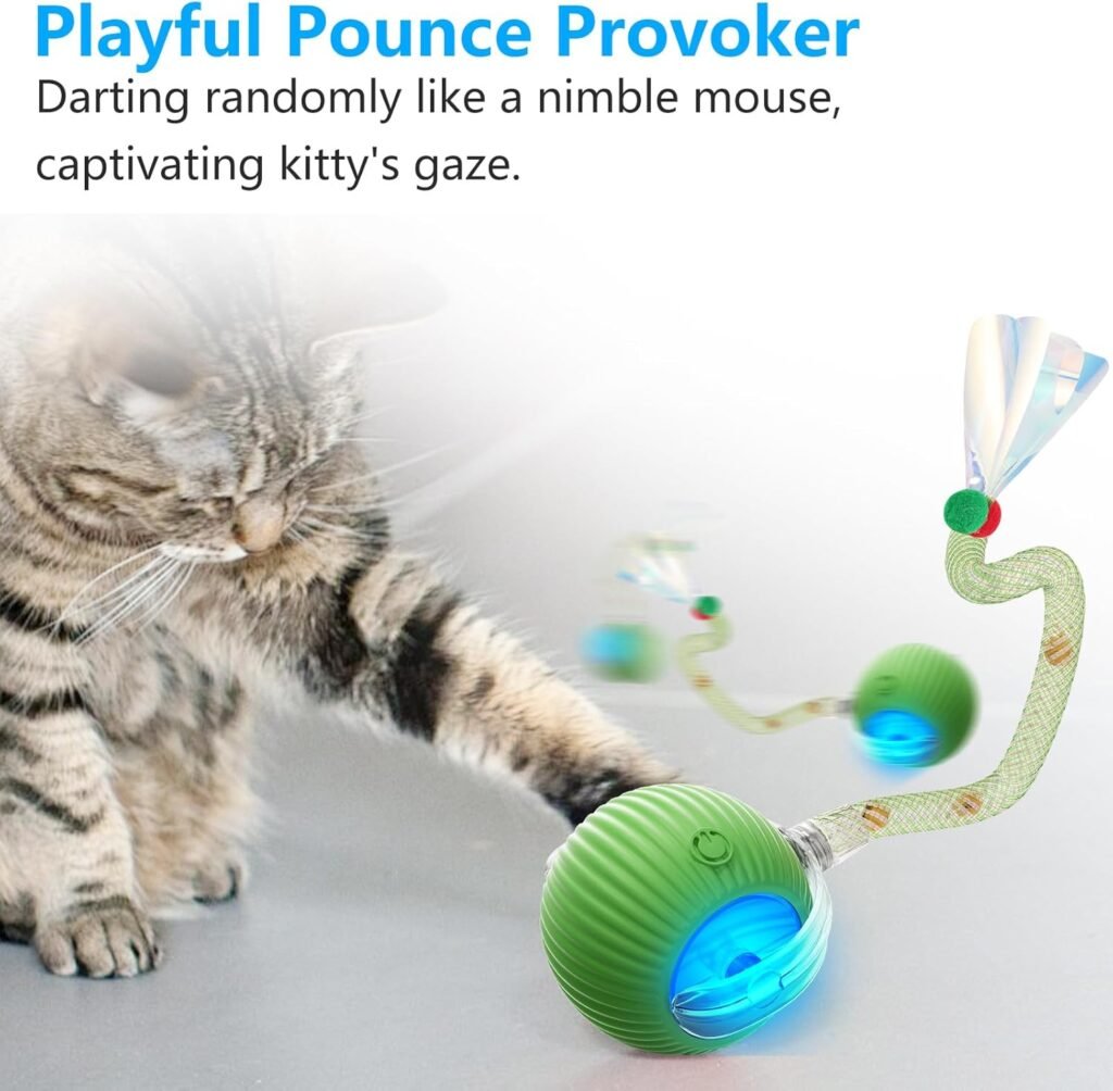 Interactive Cat Toys for Indoor Cats, 2025 New Generation Interactive Cat Ball Toy with Elastic Mesh Tail, Automatic Cat/Kitten Toys with Chirping Motion Activate, Cat Toys for Bored Indoor(Red)