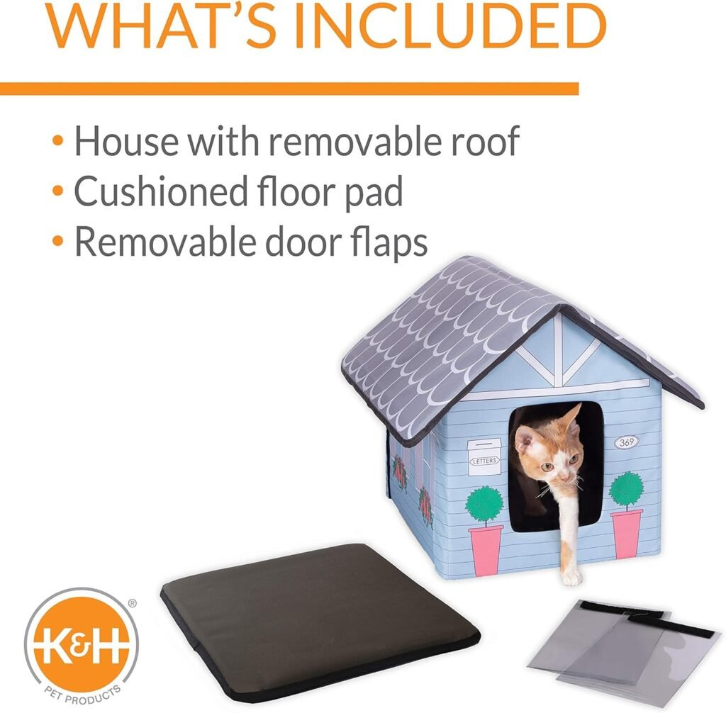 KH Pet Products Heated Outdoor Cat House for Outside Pets in Winter, Weatherproof Outdoor House for Ferals, Insulated Kitty Shelter, 2 Doors, Waterproof Heated Cat Bed, Safety Listed - Olive/Olive