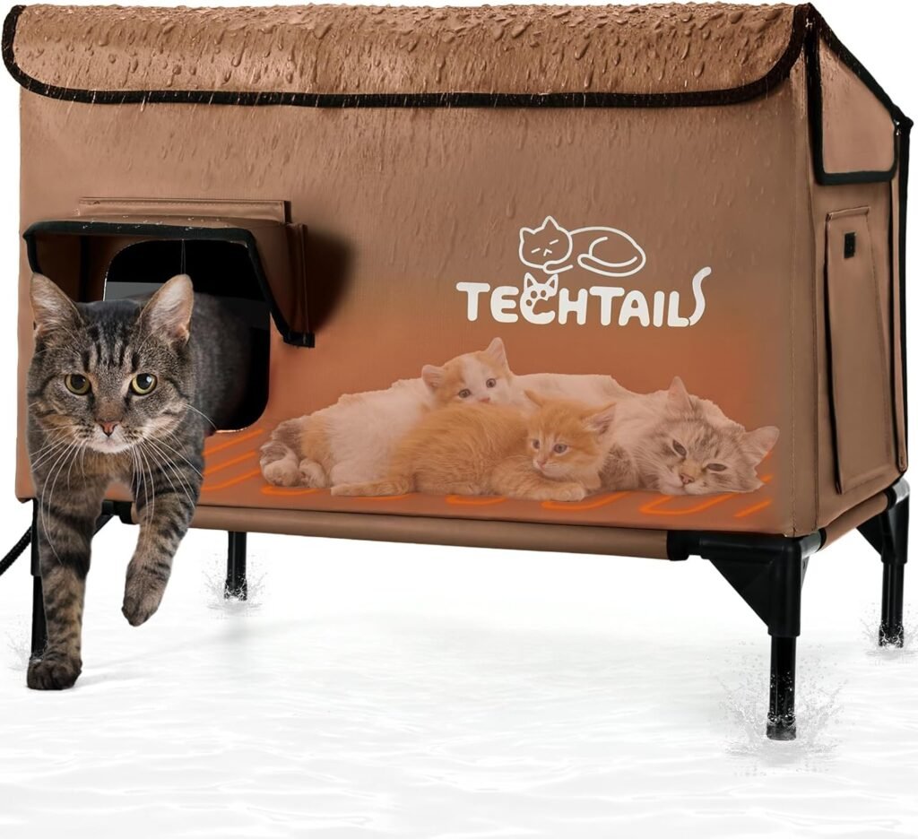 Large Heated Outdoor Cat House for Outside Winter, Insulated Weatherproof Cat Shelter with Slanted Roof, Escape Door  Heating Pad, Elevated Kitty Bed Feral Cat House for Outdoor Cats Stray Barn Cat