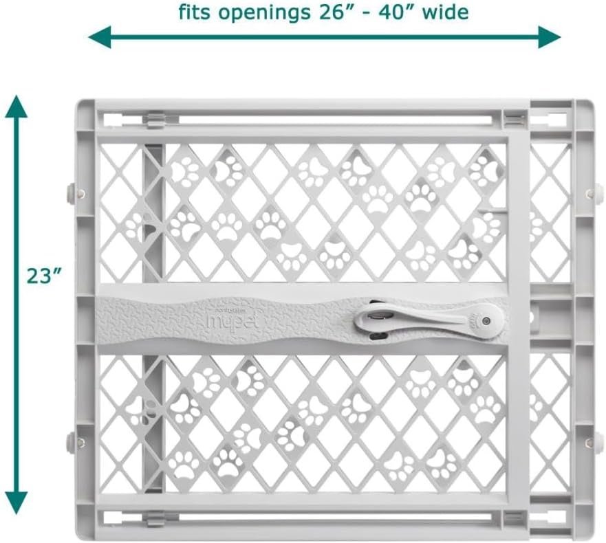 MYPET North States Paws Portable Pet Gate: 26-40 Wide. Pressure Mount. No Tools Needed. Made in USA, 23 Tall, Expandable, Durable Dog Gates for Doorways, Fieldstone Gray