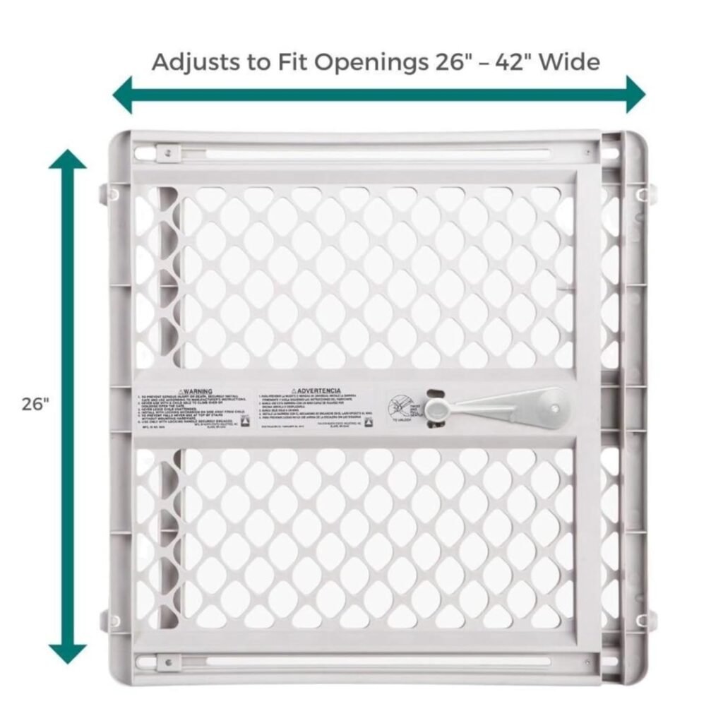MYPET North States Universal Pet Gate: 26” - 42” Wide Dog Gate. Can be Pressure Mounted or used as Swinging Door with Included Hardware. Dog Gates for Doorways, 26 Tall, Gray