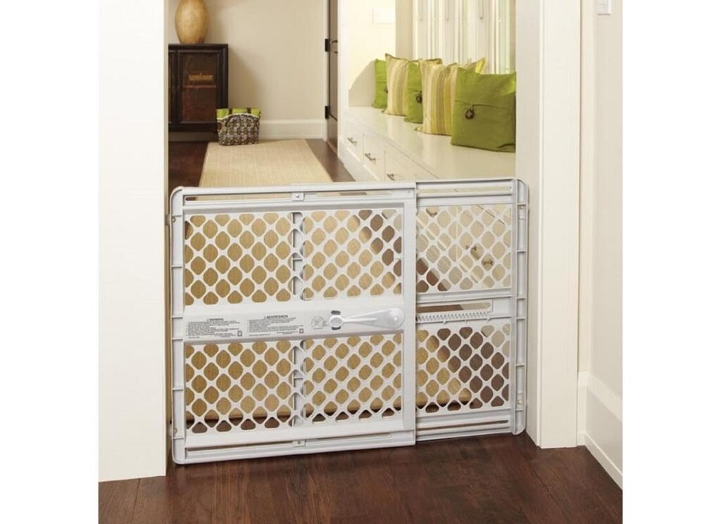 MYPET North States Universal Pet Gate: 26” - 42” Wide Dog Gate. Can be Pressure Mounted or used as Swinging Door with Included Hardware. Dog Gates for Doorways, 26 Tall, Gray