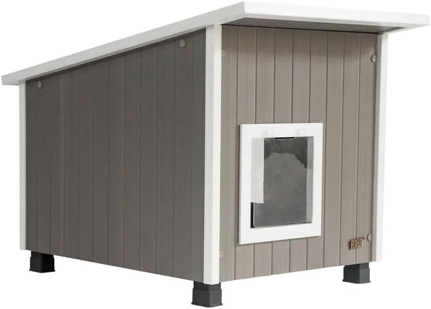 New Age Pet ECOFLEX Outdoor Cat House - Durable, Ventilated, Dual Entry, Easy Assembly, Elevated Floor, Heated Pad Compatible, 10-Year Warranty, for Multiple Cats, Maple/Brown