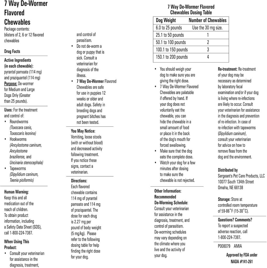 PetArmor 7 Way De-Wormer for Dogs, Oral Treatment for Tapeworm, Roundworm Hookworm in Large Dogs Puppies (Over 25 lbs), Worm Remover (Praziquantel Pyrantel Pamoate), 2 Flavored Chewables