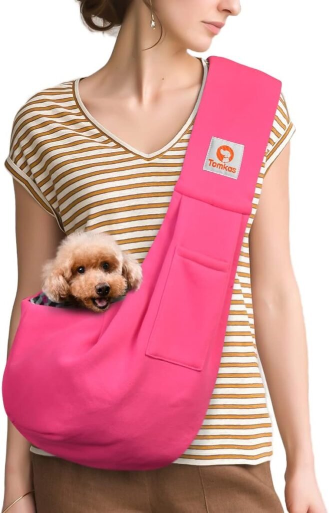 Tomkas Small Dog Sling Carrier - Classic Pocket Classic Strap - for 3-10 lbs Pets(Black)