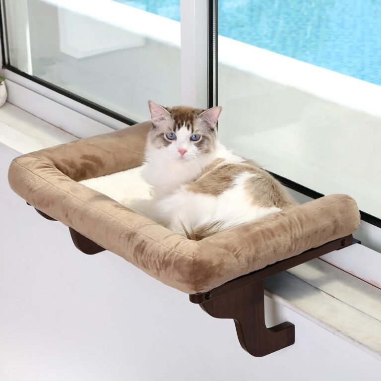 Zakkart cat perch for window sill with bolster orthopedic hammock design with premium hardwood robust metal frame cat wi