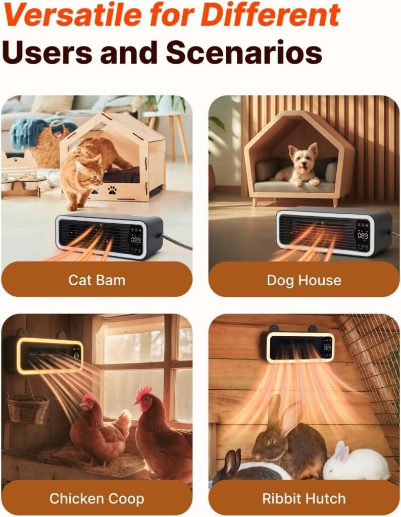 1200W Pet Heater for Dog House, Smart APP Remote Control Heater with 3-Temp Modes, Temperature Probe Digital Display, Safe Anti-Chew Cord, Under 45dB for Dog Houses, Cat Shelters Chicken Coops