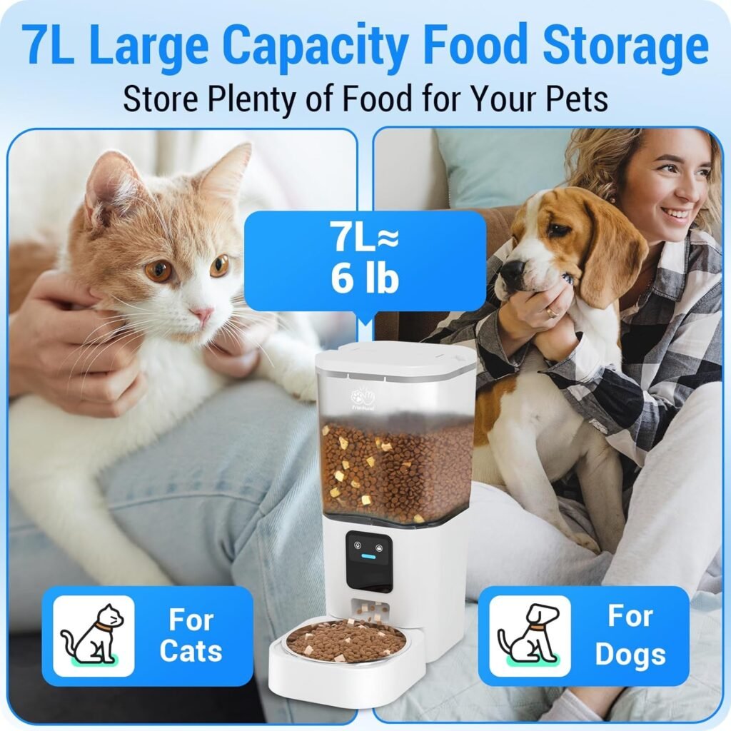 Automatic Cat Feeder with 5G WiFi: Automatic Dog Feeder with Slow Feed  Smart APP Control, 7L Timed Auto Cat Food Dispenser with Alexa for Pets, Detachable for Easy Cleaning - 29 Cups